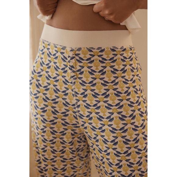 Anthropologie Waffle Knit Thermal Jogger Lounge Pajama Pants Yellow Blue Size M - Picture 2 of 7